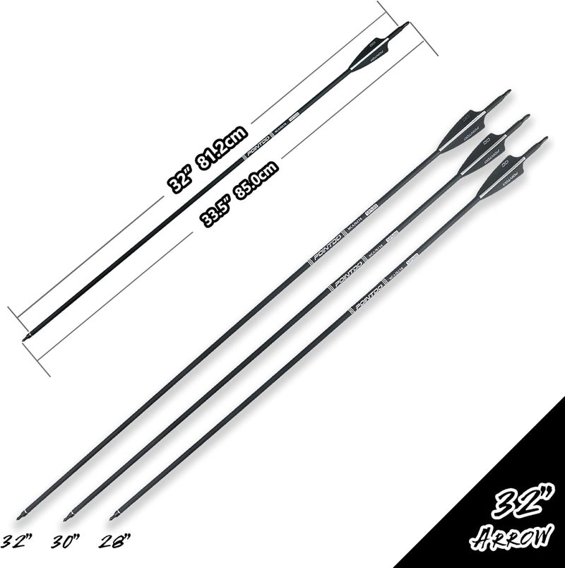 Pointdo 28"/30"/32inch Carbon Arrow Practice Hunting Arrows with Removable Tips for Compound & Recurve Bow(Pack of 12) - Image 2